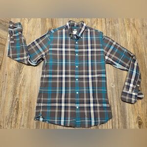Club Monaco Men's Classic Fit Plaid Grey Blue Checked Button Down Shirt | Sz XS